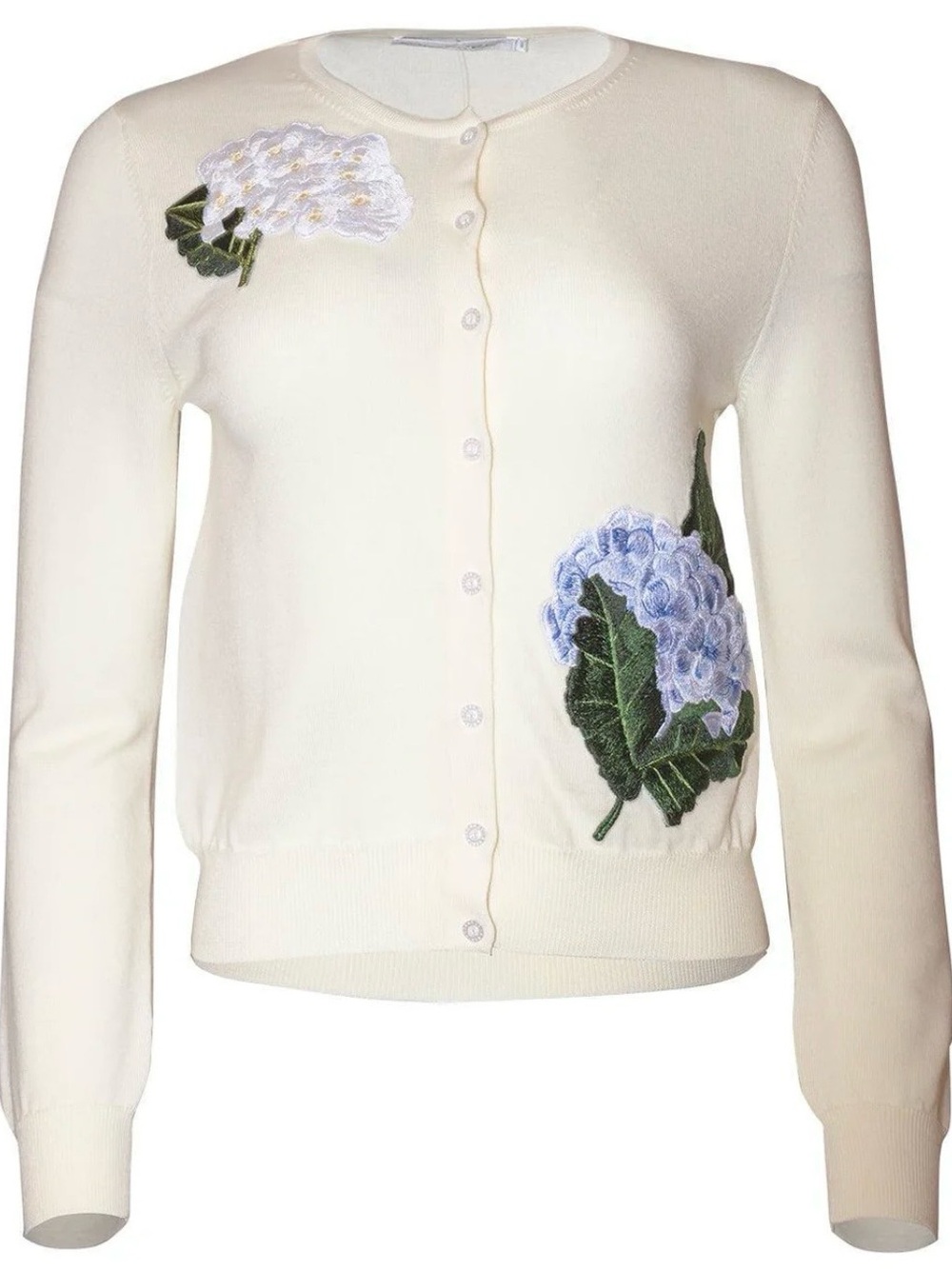 Oscar de la Renta Hydrangea Embroidered Virgin Wool Cardigan L NWOT Italy